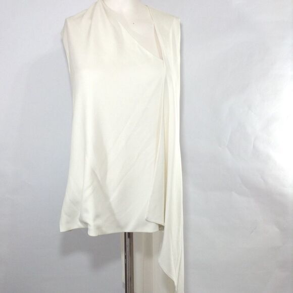 Narciso Rodriquez One Shoulder Asymmetrical Hem Satin Cape Blouse Size 8 - Picture 2 of 9